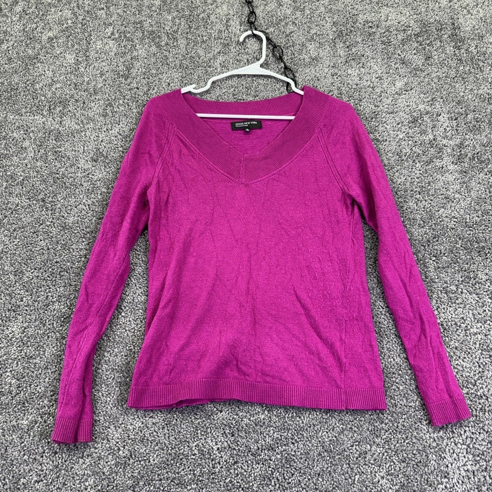 Jones New York Sweater Womens Small Pink V Neck Knit Pullover Casual Fall